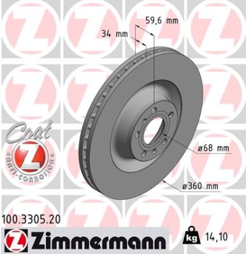 Zimmermann Brake Disc for VW PHAETON (3D1, 3D2, 3D3, 3D4, 3D6, 3D7, 3D8, 3D9) front