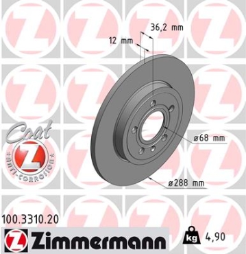 Zimmermann Brake Disc for AUDI A4 Cabriolet (8H7, B6, 8HE, B7) rear