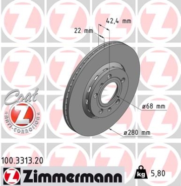 Zimmermann Bremsscheibe für VW PHAETON (3D1, 3D2, 3D3, 3D4, 3D6, 3D7, 3D8, 3D9) hinten