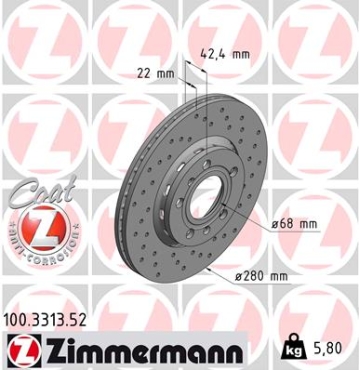 Zimmermann Sport Brake Disc for VW PHAETON (3D1, 3D2, 3D3, 3D4, 3D6, 3D7, 3D8, 3D9) rear