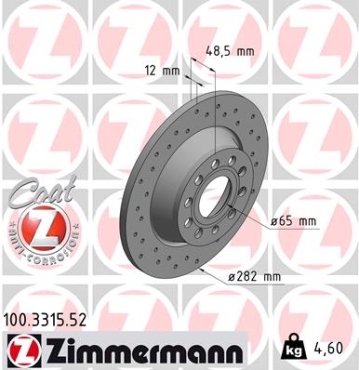 Zimmermann Brake Disc for AUDI A3 Sportback (8PA) rear