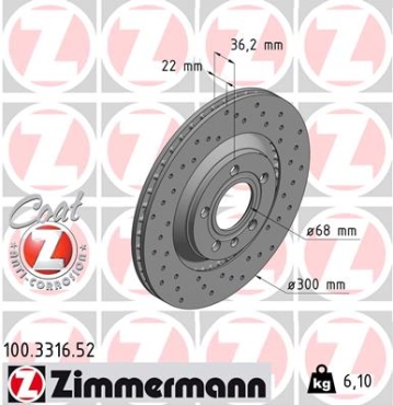 Zimmermann Sportbremsscheibe Sport Z für AUDI A4 Cabriolet (8H7, B6, 8HE, B7) hinten