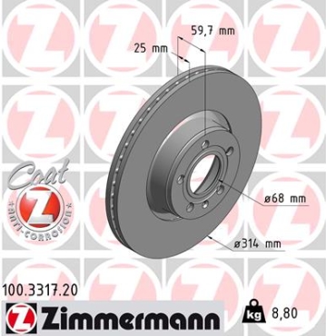 Zimmermann Brake Disc for AUDI A6 (4F2, C6) front