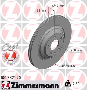 Zimmermann Brake Disc for AUDI A6 (4F2, C6) rear