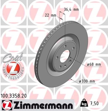 Zimmermann Bremsscheibe für AUDI A7 Sportback (4GA, 4GF) hinten