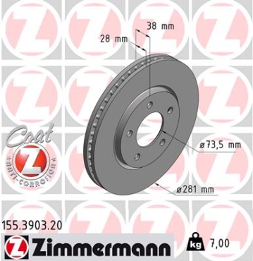 Zimmermann Brake Disc for CHRYSLER VOYAGER IV (RG, RS) front