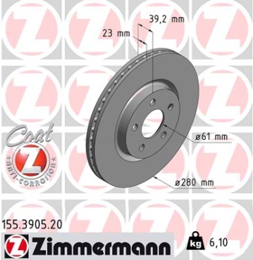 Zimmermann Brake Disc for CHRYSLER PT CRUISER Cabriolet front