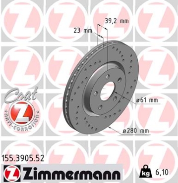 Zimmermann Sport Brake Disc for CHRYSLER PT CRUISER Cabriolet front