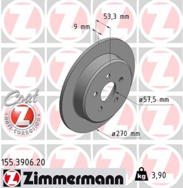 Zimmermann Brake Disc for CHRYSLER PT CRUISER (PT_) rear