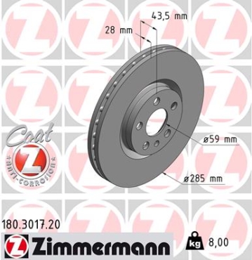 Zimmermann Brake Disc for CITROËN JUMPY Pritsche/Fahrgestell (BU_, BV_, BW_, BX_) front