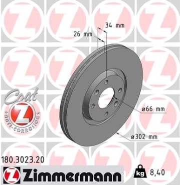 Zimmermann Brake Disc for PEUGEOT 307 Break (3E) front