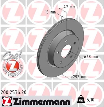 Zimmermann Brake Disc for NISSAN X-TRAIL (T32_) rear