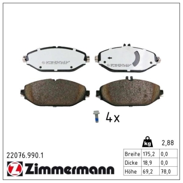 Zimmermann rd:z Bremsbeläge für MERCEDES-BENZ C-KLASSE Cabriolet (A205) vorne