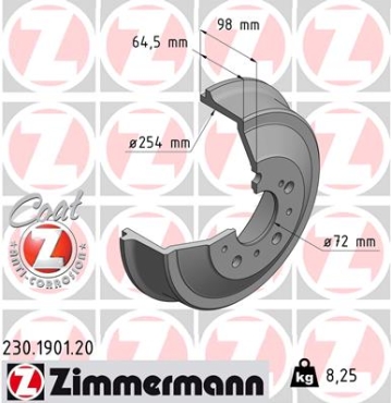 Zimmermann Bremstrommel für CITROËN JUMPER Pritsche/Fahrgestell (230) hinten