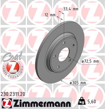Zimmermann Brake Disc for VW ROUTAN rear