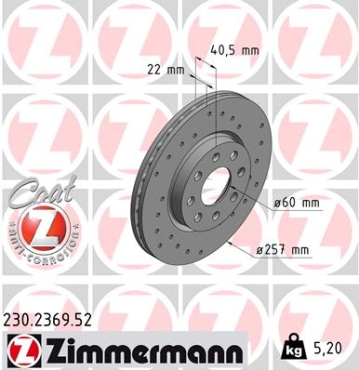 Zimmermann Sport Brake Disc for FIAT PUNTO (199_) front