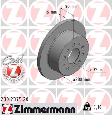 Zimmermann Brake Disc for CITROËN JUMPER Kasten rear