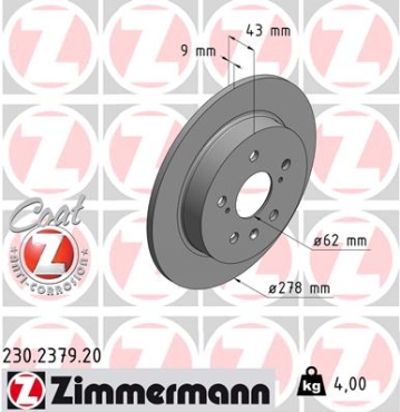 Zimmermann Bremsscheibe für SUZUKI SX4 / SX4 CLASSIC (EY, GY) hinten