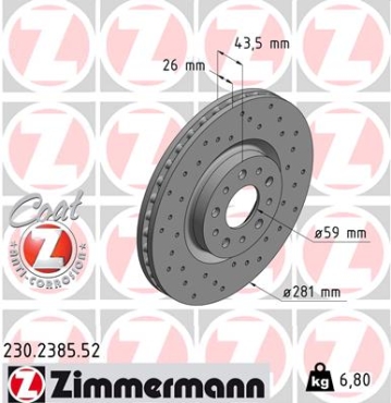 Zimmermann Sport Brake Disc for FIAT TIPO Kombi (356_) front
