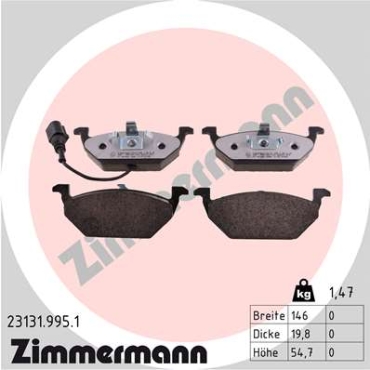 Zimmermann rd:z Bremsbeläge für VW CADDY III Kombi (2KB, 2KJ, 2CB, 2CJ) vorne