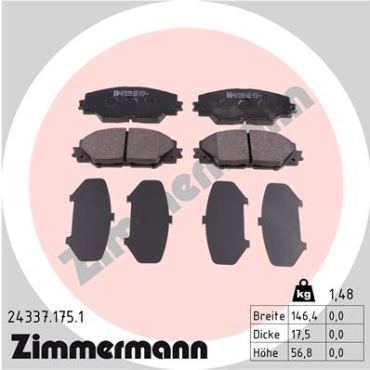 Zimmermann Brake pads for TOYOTA AURIS TOURING SPORTS Kombi (_E18_) front
