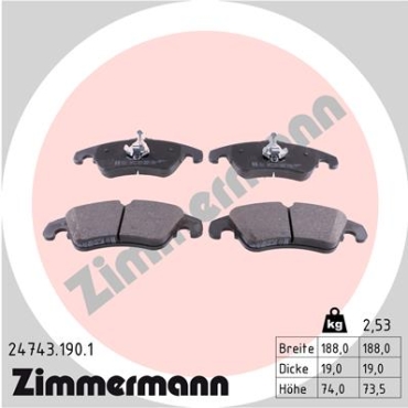 Zimmermann Bremsbeläge für AUDI A4 (8K2, B8) vorne