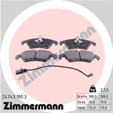 Zimmermann Bremsbeläge für AUDI A4 (8K2, B8) vorne