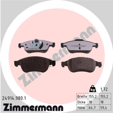 Zimmermann rd:z Bremsbeläge für RENAULT MEGANE III Coupe (DZ0/1_) vorne