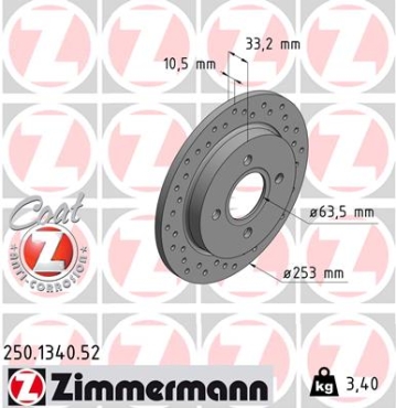 Zimmermann Brake Disc for FORD SIERRA Schrägheck (GBC, GBG) rear