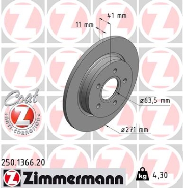 Zimmermann Brake Disc for FORD FOCUS III Turnier rear