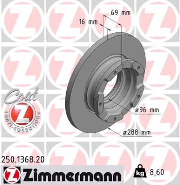 Zimmermann Brake Disc for FORD TRANSIT CUSTOM Kasten rear