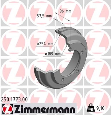 Zimmermann Bremstrommel für FORD TRANSIT Pritsche/Fahrgestell (FM_ _, FN_ _) hinten
