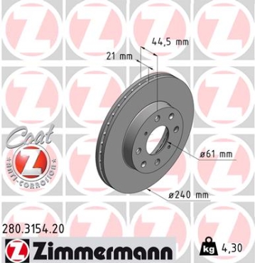 Zimmermann Brake Disc for HONDA CIVIC V Coupe (EJ) front