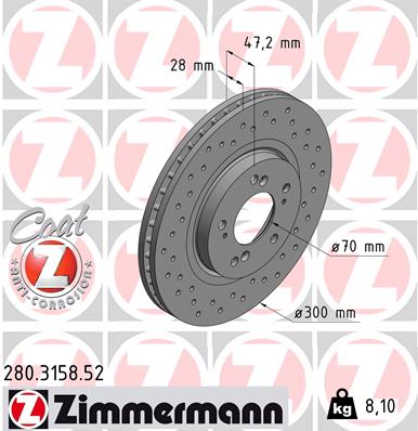 Zimmermann SPORT Bremsscheiben Satz für Honda Accord VI 2.2Type-R 212 PS vorne 