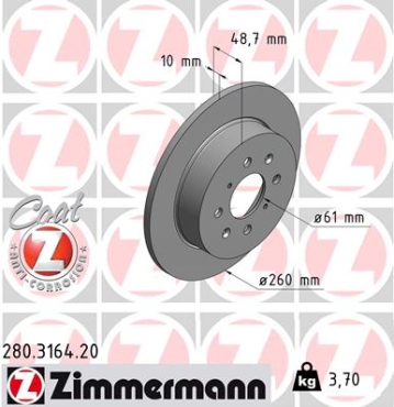 Zimmermann Brake Disc for HONDA CIVIC VII Hatchback (EU, EP, EV) rear