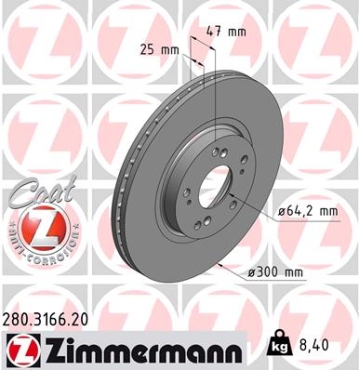 Zimmermann Brake Disc for HONDA ACCORD VII Tourer (CM, CN) front
