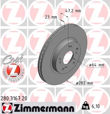 Zimmermann Brake Disc for HONDA CIVIC VII Hatchback (EU, EP, EV) front