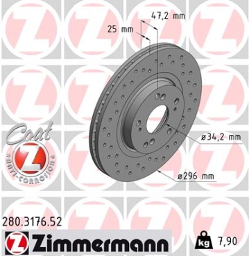 Zimmermann Sport Brake Disc for HONDA ACCORD VIII (CU) front