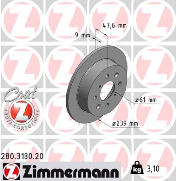 Zimmermann Brake Disc for HONDA JAZZ II (GD_, GE3, GE2) rear
