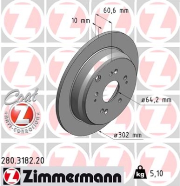 Zimmermann Brake Disc for HONDA CR-V III (RE_) rear