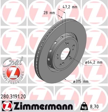 Zimmermann Brake Disc for HONDA CR-V IV (RM_) front