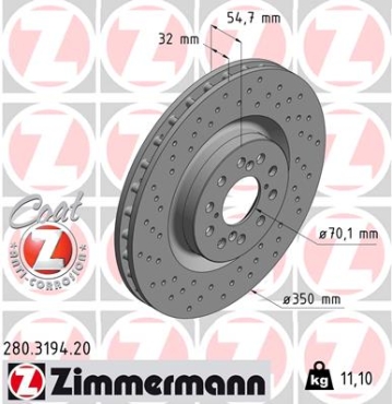 Zimmermann Brake Disc for HONDA CIVIC X Schrägheck (FC_, FK_) front