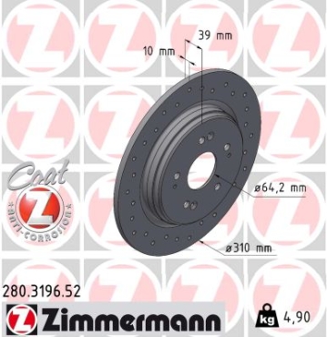 Zimmermann Sport Brake Disc for HONDA CR-V V (RW_, RT_) rear