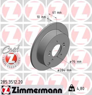 Zimmermann Brake Disc for KIA SPORTAGE (JE_, KM_) rear