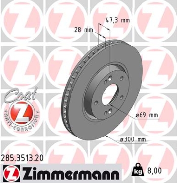 Zimmermann Brake Disc for HYUNDAI i30 (FD) front