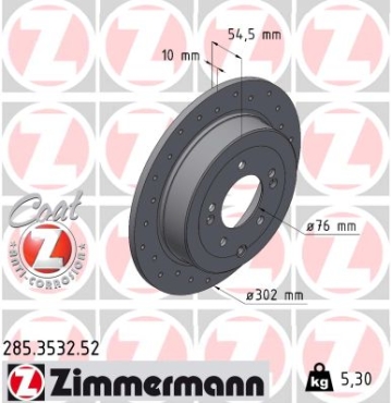 Zimmermann Sport Brake Disc for HYUNDAI TUCSON (TL, TLE) rear