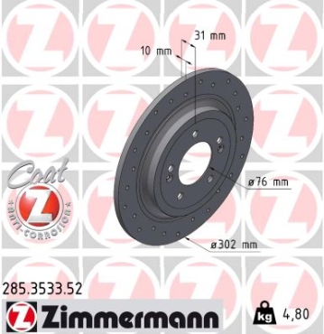 Zimmermann Sport Brake Disc for HYUNDAI TUCSON (TL, TLE) rear