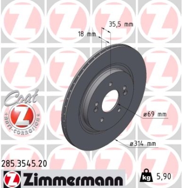 Zimmermann Brake Disc for HYUNDAI SANTA FE IV (TM, TMA) rear