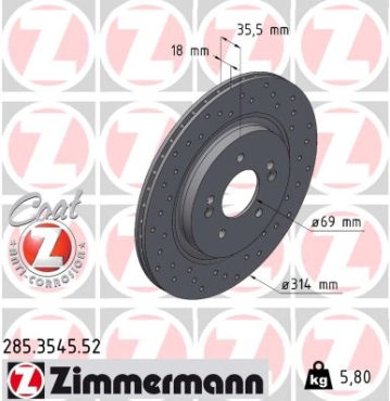 Zimmermann Sport Brake Disc for HYUNDAI SANTA FE IV (TM, TMA) rear