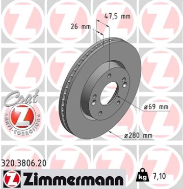 Zimmermann Brake Disc for HYUNDAI i30 Kombi (FD) front